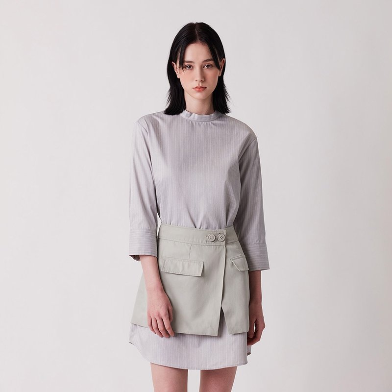 2-Piece Waistband Shirt Dress - One Piece Dresses - Polyester Gray