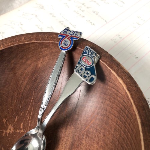 1980年代 レトロデザイン エナメル組成銀メッキスプーン2シルバー記念