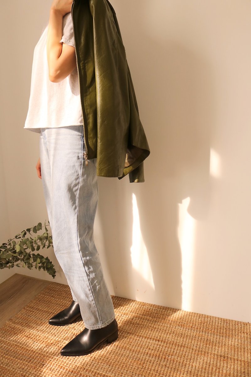 Jil Jacket 橄欖綠皮質外套(古著) - 外套/大衣 - 真皮 藍色