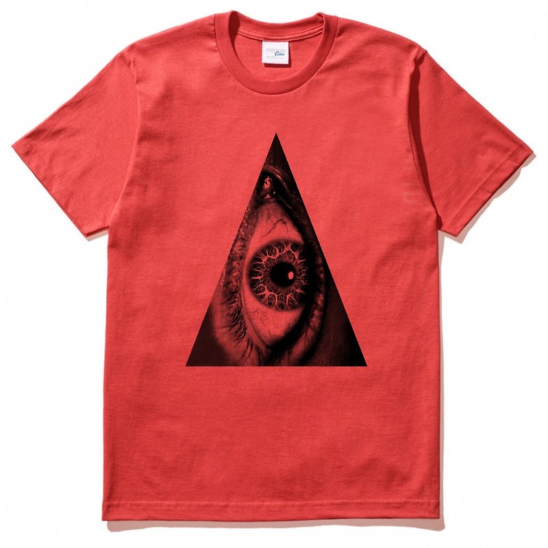 Triangle Eye unisex short-sleeved T-shirt for men and women, red triangle eye geometric design, self-made brand fashionable round bright justice - เสื้อยืดผู้หญิง - ผ้าฝ้าย/ผ้าลินิน สีแดง