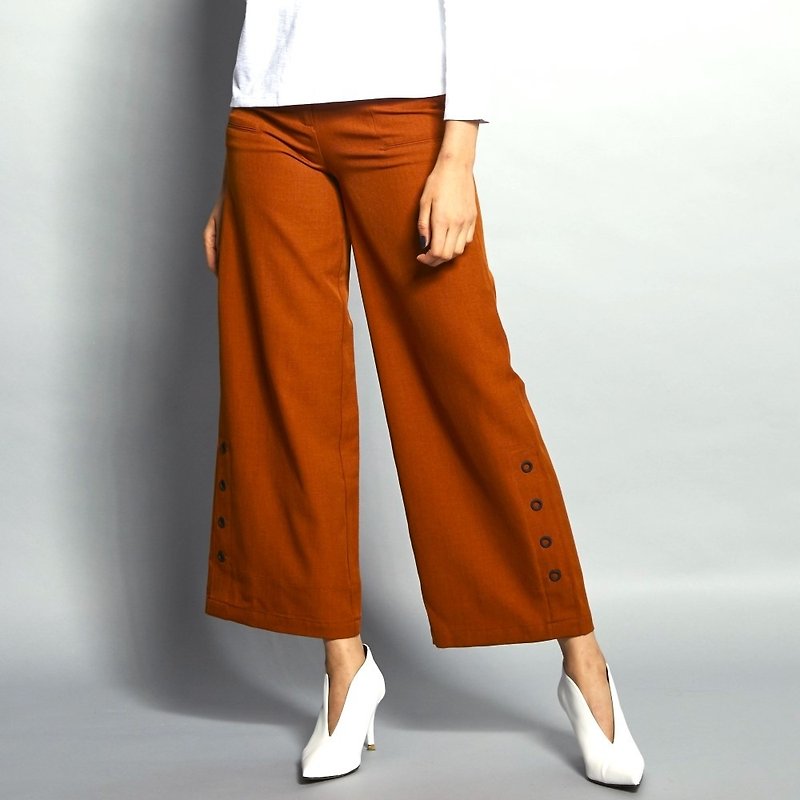 Metal nail design wide pants - กางเกงขายาว - ไฟเบอร์อื่นๆ สีส้ม