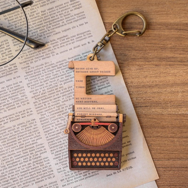 Retro Charm [Old Times - Typewriter] Mobile Phone Holder/ Key Ring - ที่ห้อยกุญแจ - ไม้ สีนำ้ตาล