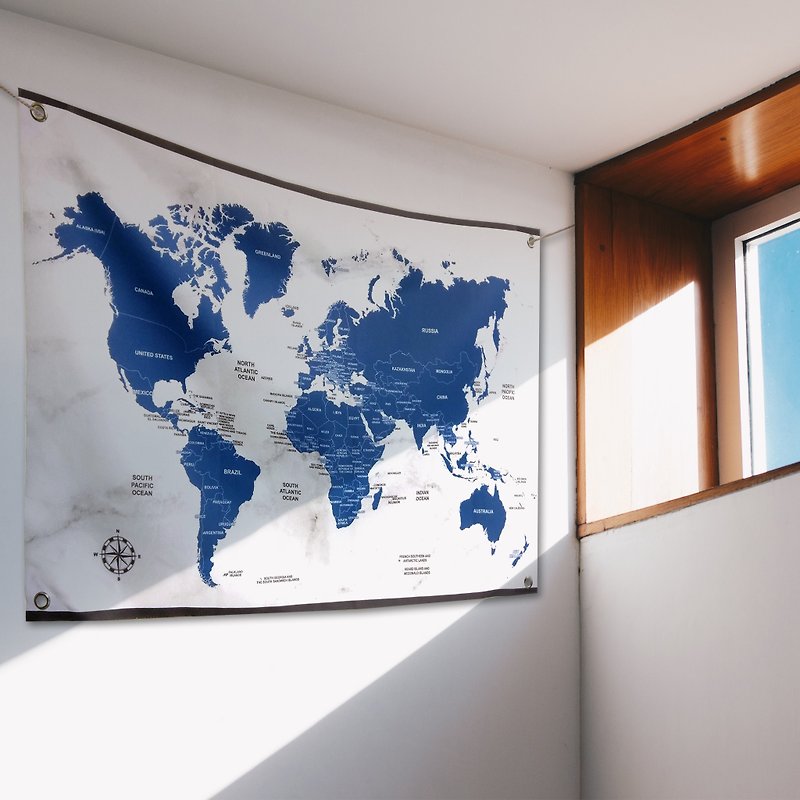 【客製】世界地圖掛布/名字訂製/藍 - 掛牆畫/海報 - 其他材質 藍色