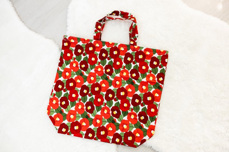 Blooming Korean fabric eco-friendly handbag made in Taiwan - Handbags & Totes - Cotton & Hemp Red