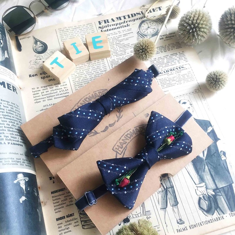 Papa's Bow Tie-Antique Cloth Belt Rebirth Hand Bowling - Meteor's Strip Blue - Red Rose Edition - Ties & Tie Clips - Silk Blue