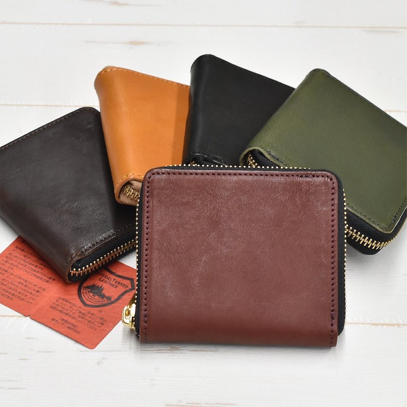 Made in Japan Tochigi Leather Mini Wallet Round Zipper Organization Compact Skimming Prevention RFID Leather Name Engraved [Bordeaux] - กระเป๋าสตางค์ - หนังแท้ สีแดง