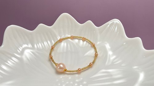 Athena珍珠設計 橘子汽水 天然淡水珍珠 橘色珍珠 彈力 手鏈
