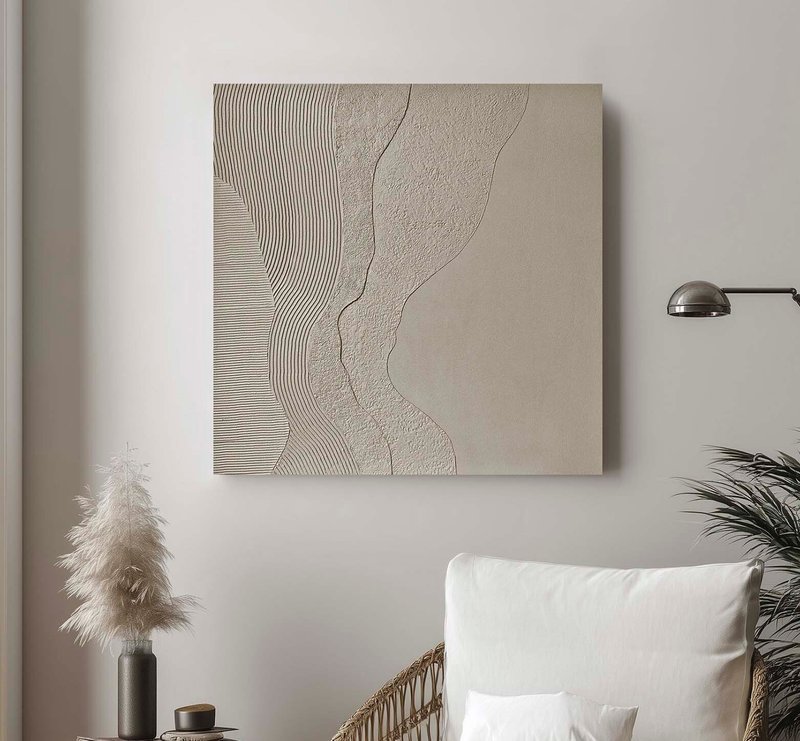 Gray Textured abstract painting | Textured painting gray | Gray Nulla 2 - 壁貼/牆壁裝飾 - 棉．麻 灰色
