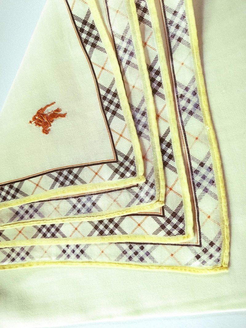 Burberry Vintage Handkerchief Yellow Check Border 20 x 19.5 inches - 手帕 - 棉．麻 黃色