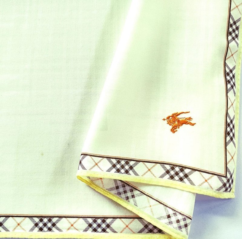 バーバリー ヴィンテージ ハンカチ イエロー チェックボーダー 20 x 19.5 インチ - ハンカチ - コットン・麻 イエロー