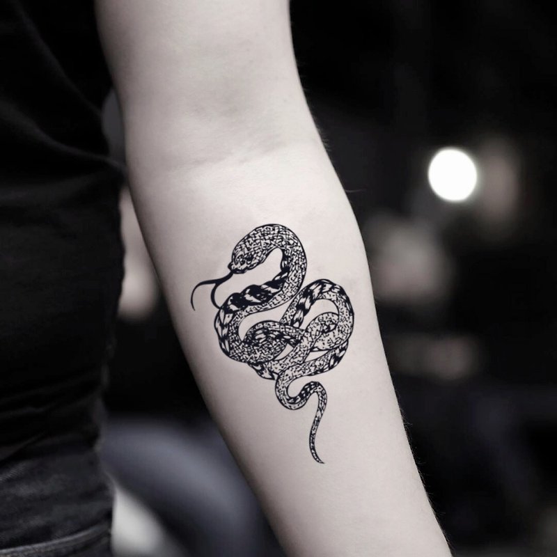 Snake Temporary Fake Tattoo Sticker (Set of 2) - OhMyTat - สติ๊กเกอร์แทททู - กระดาษ สีดำ