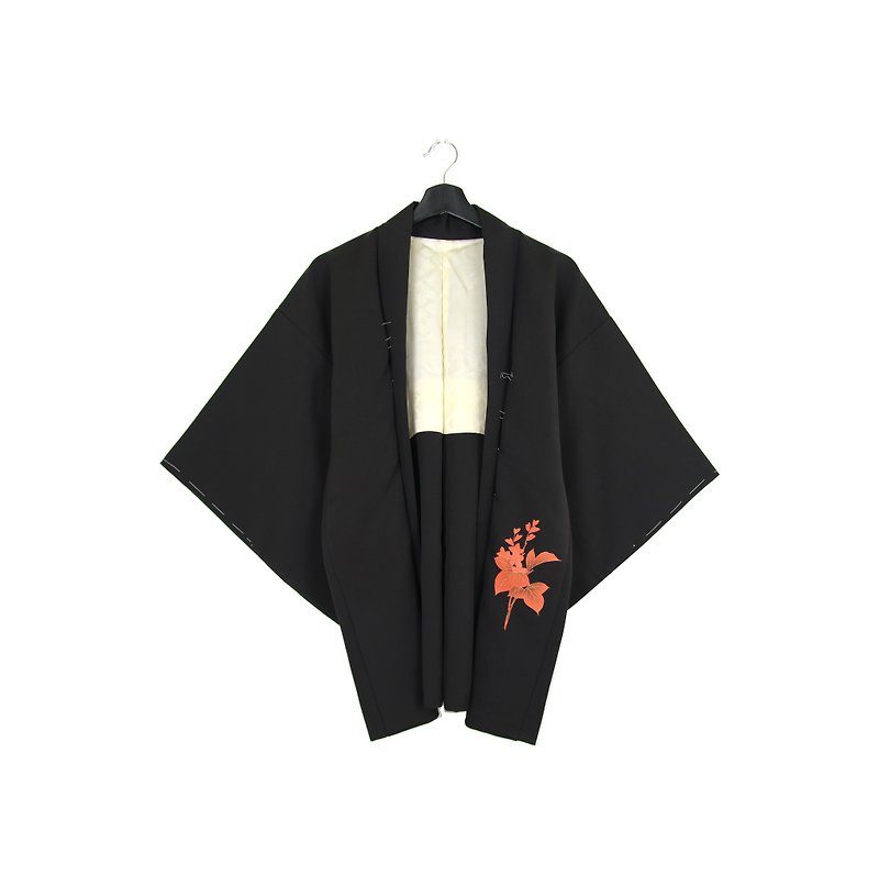 バックグリーンへ::日本の着物の羽は、//両方の男性と女性は夕暮れのビンテージ着物（KI-139）の下に着用レンガ色の葉をバック織り - ジャケット - シルク・絹 