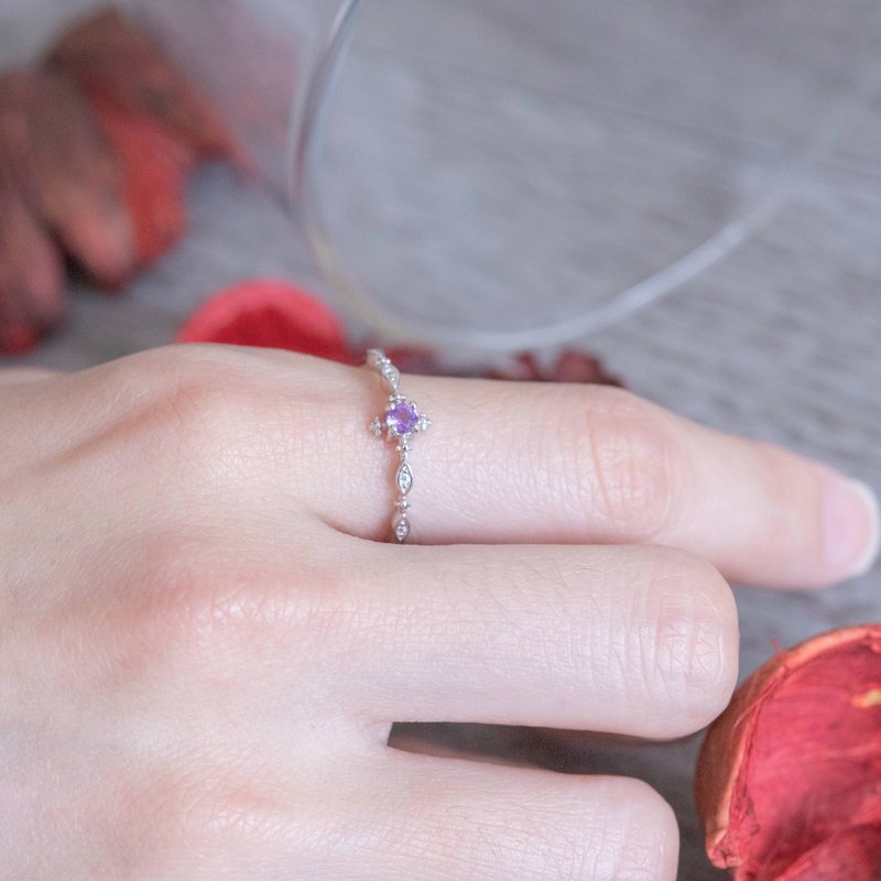 Amethyst 925 Sterling Silver Elegant Palace Style Ring Adjustable Ring - แหวนทั่วไป - เครื่องเพชรพลอย สีเงิน