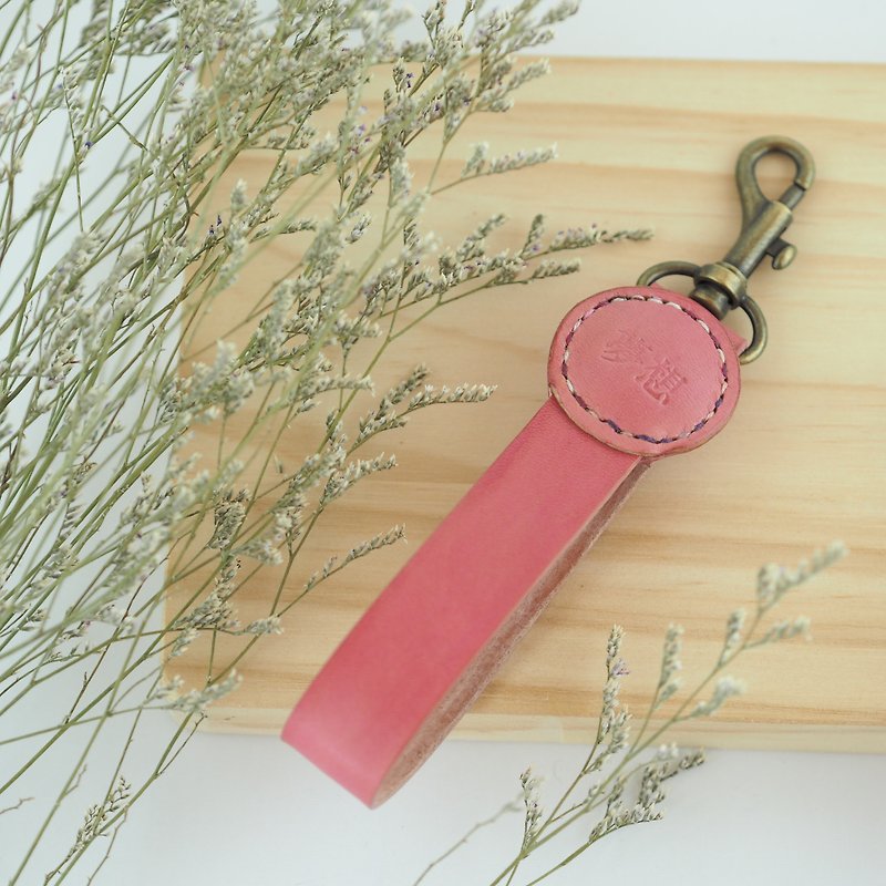  皮革文青鑰匙圈 粉紅色 鉛字 夢想 - 鑰匙圈/鎖匙扣 - 真皮 粉紅色