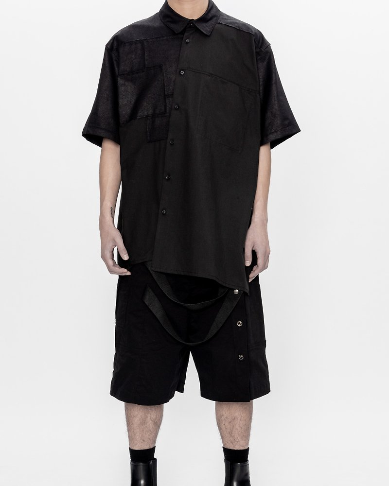 paneled asymmetric shirt - Men's Shirts - Cotton & Hemp Black