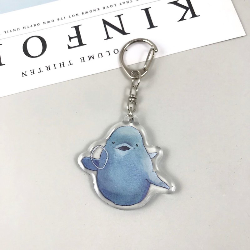 Little White Whale with Bubbles-Key Ring - Keychains - Acrylic Blue