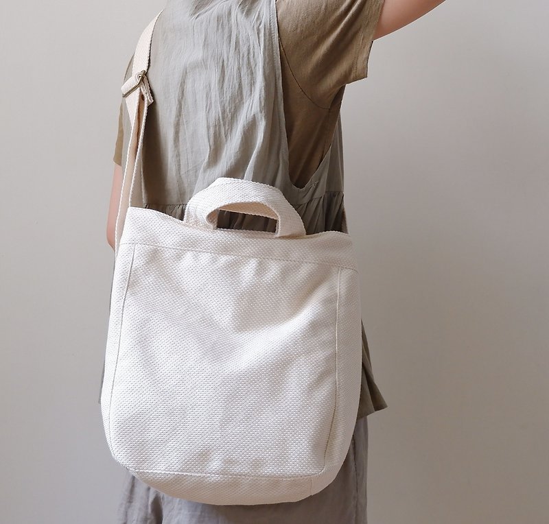 原色 | 純棉手提書包 - 側背包/斜背包 - 棉．麻 白色