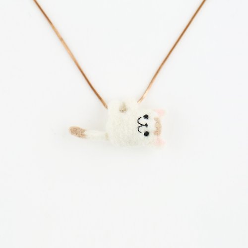Puîpuî [抱抱小動物系列] 羊毛氈項鍊-白貓