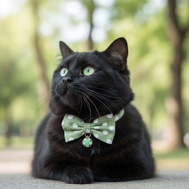 Apple Green Polka Dot Bow Pet Accessory Collar for Cats and Small Dogs - ปลอกคอ - ผ้าฝ้าย/ผ้าลินิน สีเขียว