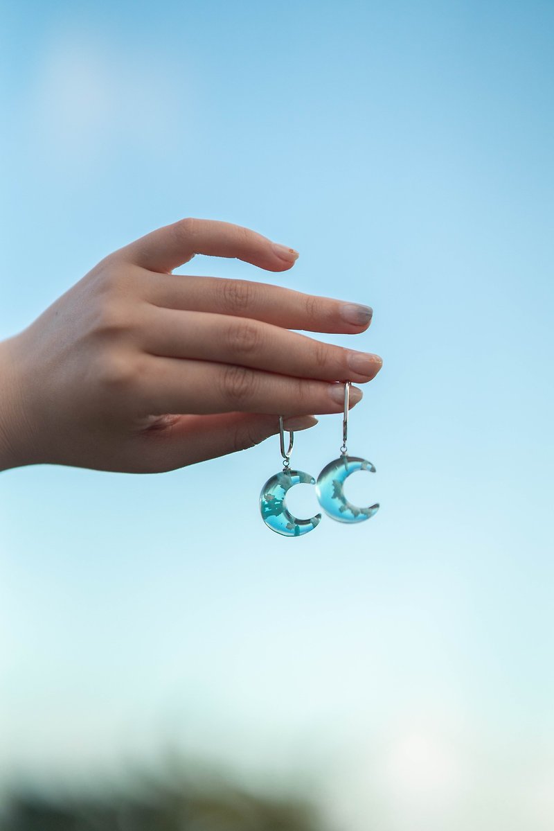 Light blue moon cloud earrings - Earrings & Clip-ons - Other Materials Blue