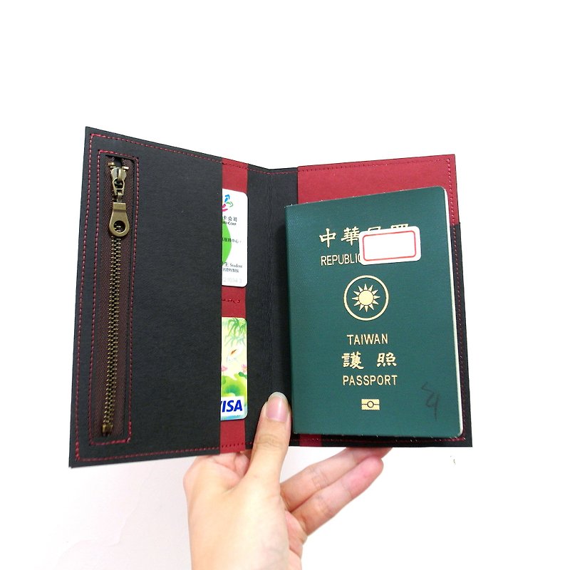 紅黑 水洗牛皮紙 護照套 - 護照夾/護照套 - 紙 紅色