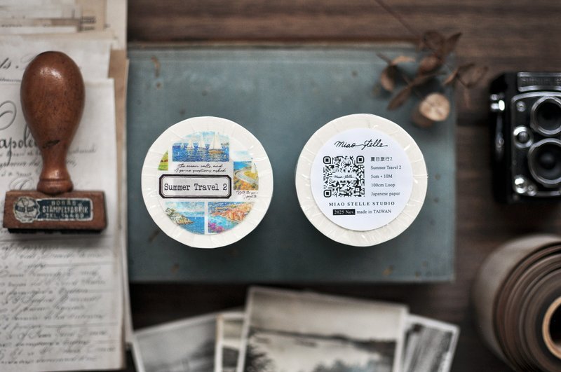 夏日旅行2 和紙紙膠帶- 5cm - 紙膠帶/和紙/PET - 紙 多色
