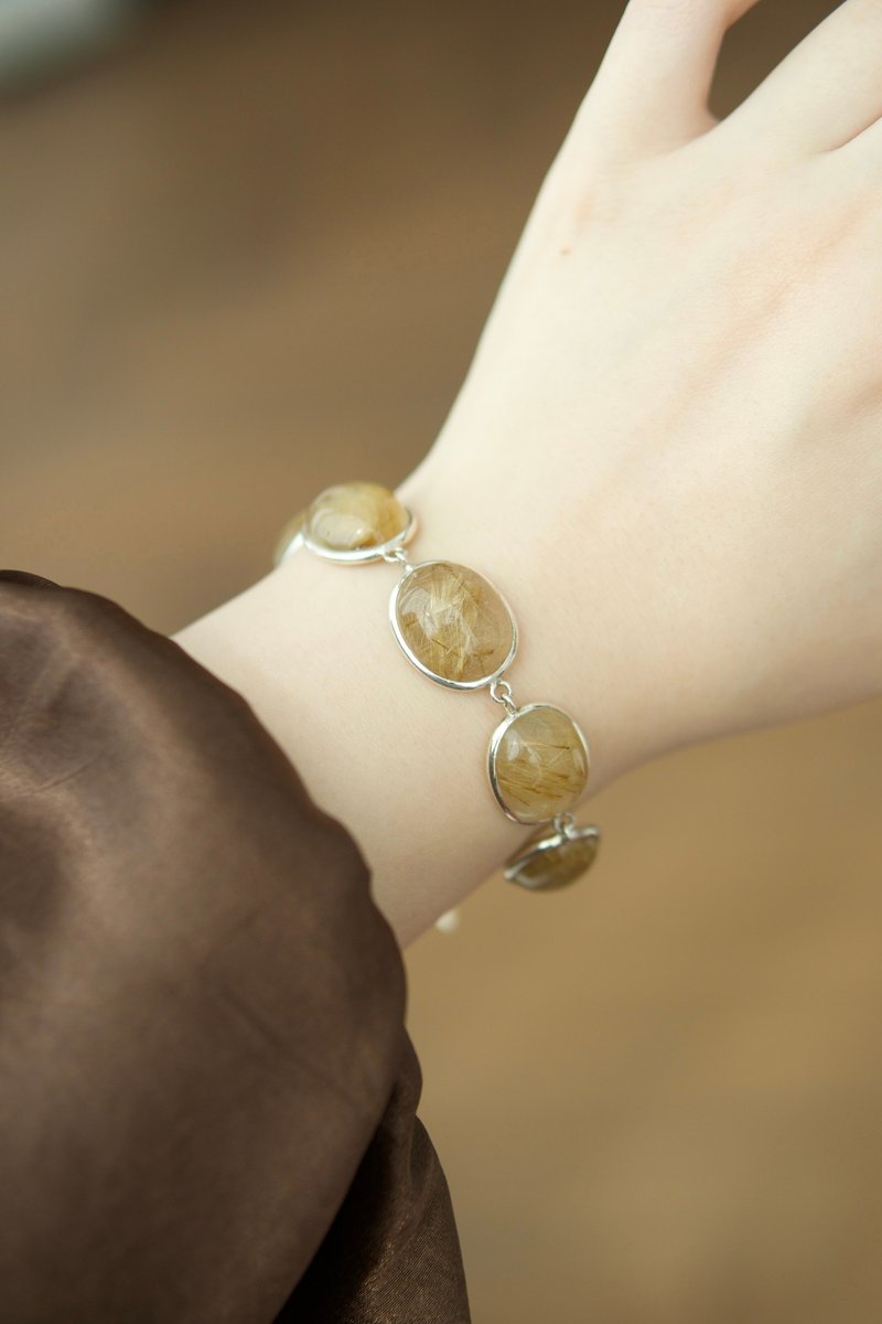 Golden Rutilated Quartz Bracelet 999 Silver Hand-Inlaid Bracelet Brings Good Luck and Fortune to Help Your Career and Attract Good People - สร้อยข้อมือ - คริสตัล 