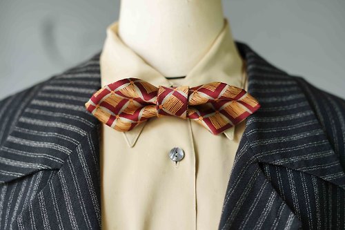 Papas Bow Tie 古董布花領帶改製手工領結-人間煙火-紅-寬版