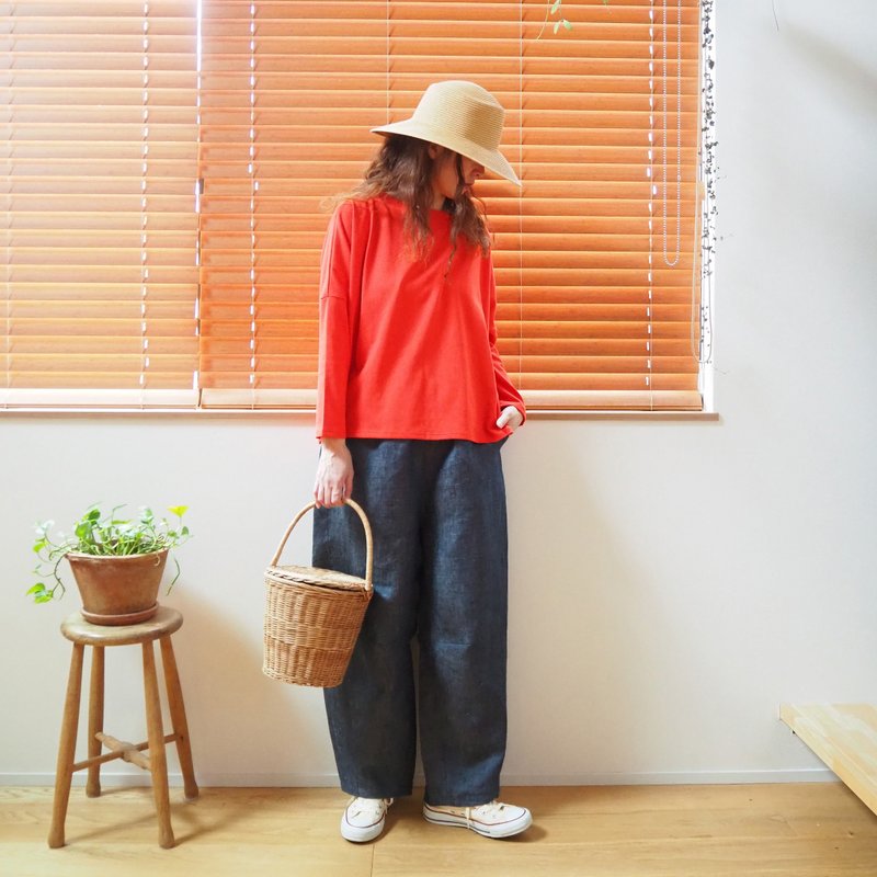 Cotton wide cut-sew / RED - 女上衣/長袖上衣 - 棉．麻 紅色