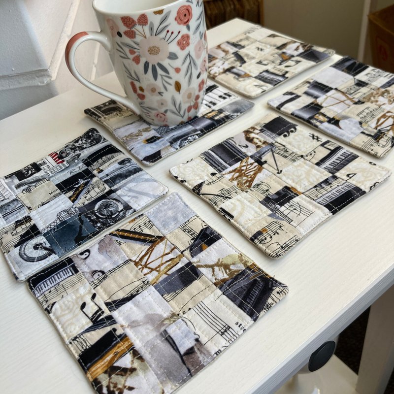 Set of coaster 6 Linen-cotton coasters set 11.5 x 11.5 cm - 杯墊 - 亞麻 黑色