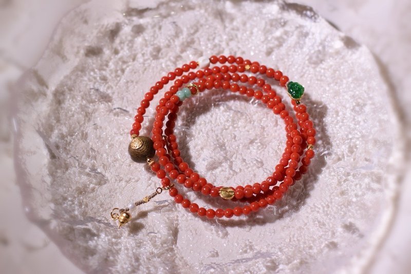 天然川料滿肉南紅手鏈多圈項鏈 搭配沉香翡翠猛獁新中式手鏈項鏈 - 手鍊/手環 - 玉石 