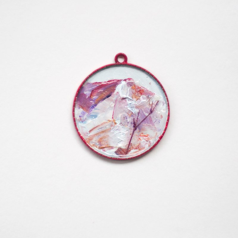 Snow Mountain Impression_Red_Original Oil Painting_Pendant_Impressionism_Mini Art Painted Jewelry - Necklaces - Paper Red
