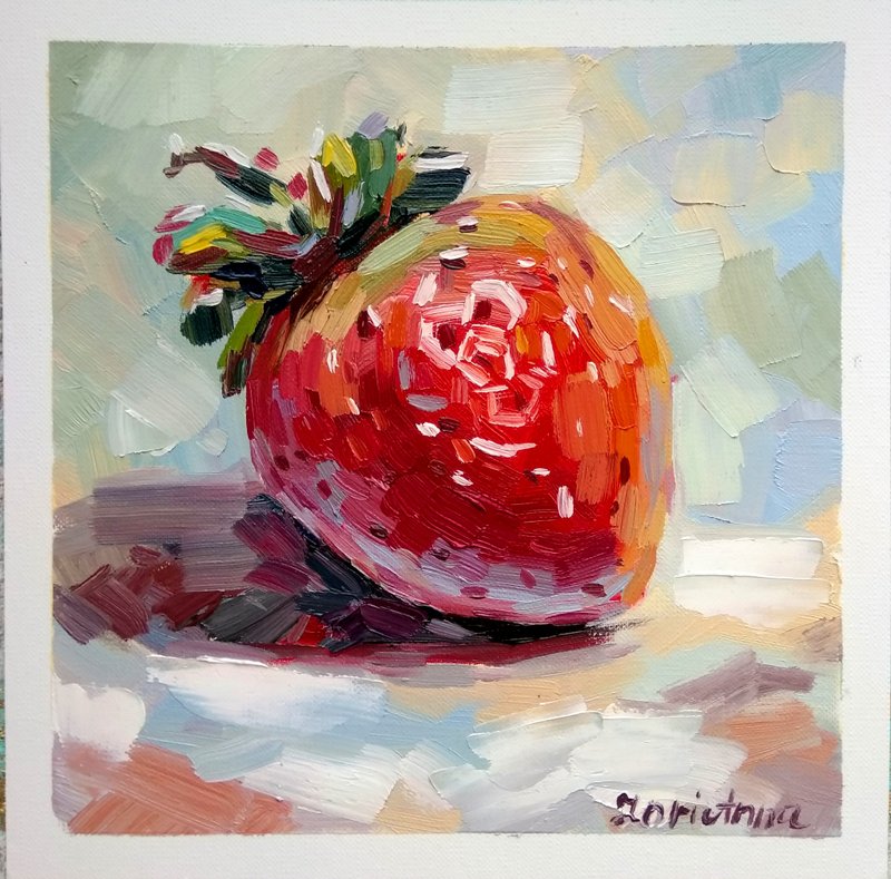 Strawberry Art Berry Painting Kitchen Wall Art Original Oil - โปสเตอร์ - กระดาษ หลากหลายสี