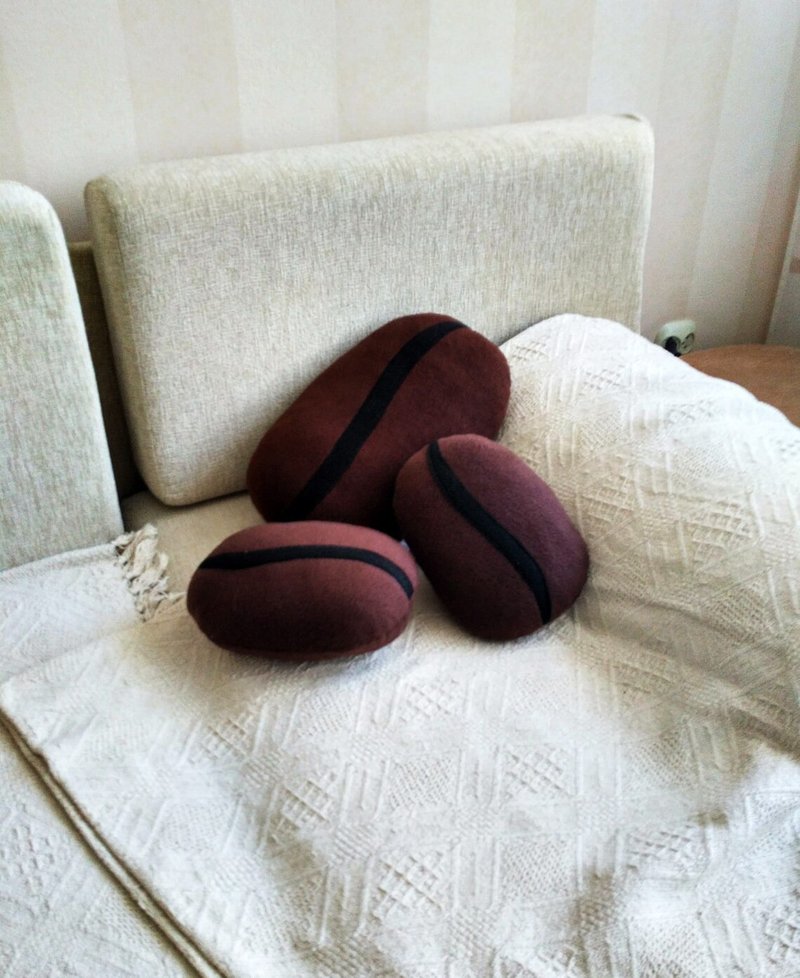 Coffee Bean Pillow - Giant Food Plush, handmade pillow, coffee lovers - 枕頭/抱枕 - 聚酯纖維 咖啡色
