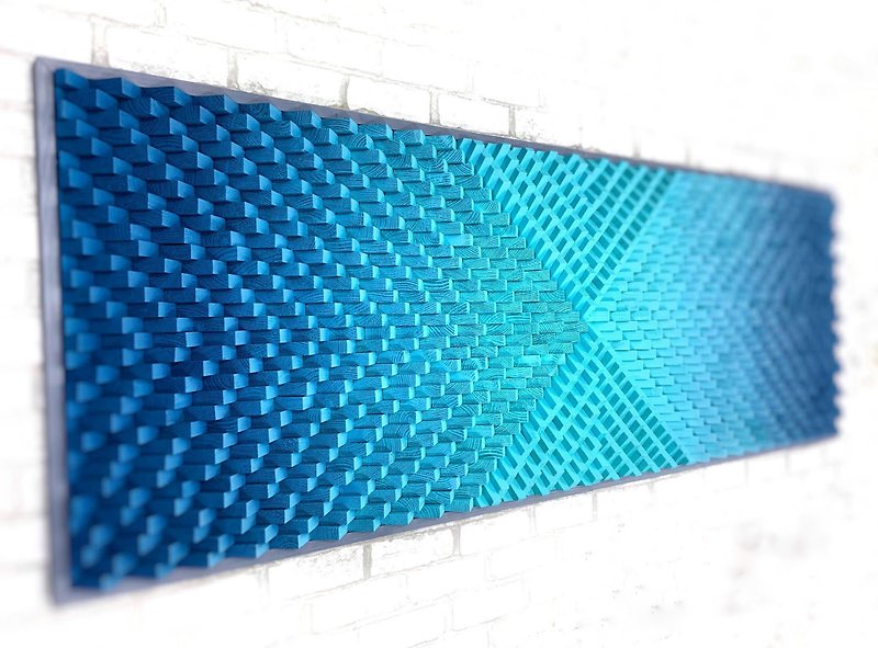 3D Wood Wall Art - Turquoise  Artwork - Acoustic Panel Sound Diffuser - Wall Décor - Wood 
