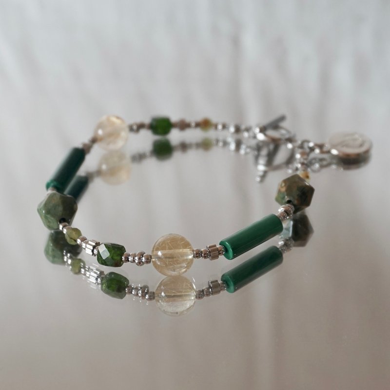 ll 下午茶系 - 抹茶牛奶 ll 孔雀石 鈦晶 澳洲玉 綠磷灰 BR-00017 - 手鍊/手環 - 半寶石 多色