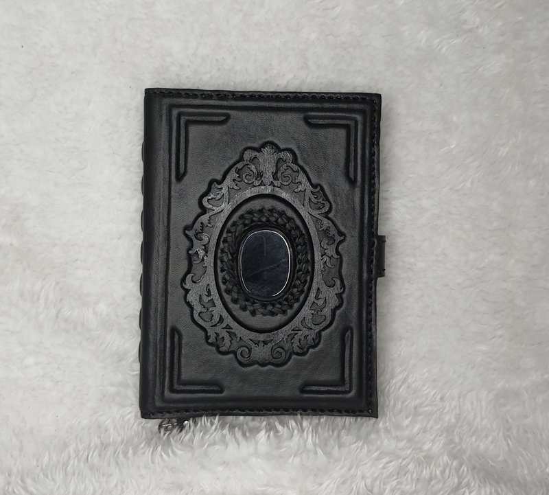 3D  leather notebook,dungeons and dragons book,grimoire,black mirror,gift,ritual - สมุดบันทึก/สมุดปฏิทิน - หนังแท้ สีดำ