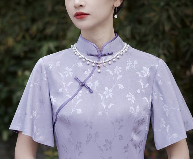 Fuchsia purple short-sleeved improved cheongsam summer slim girl