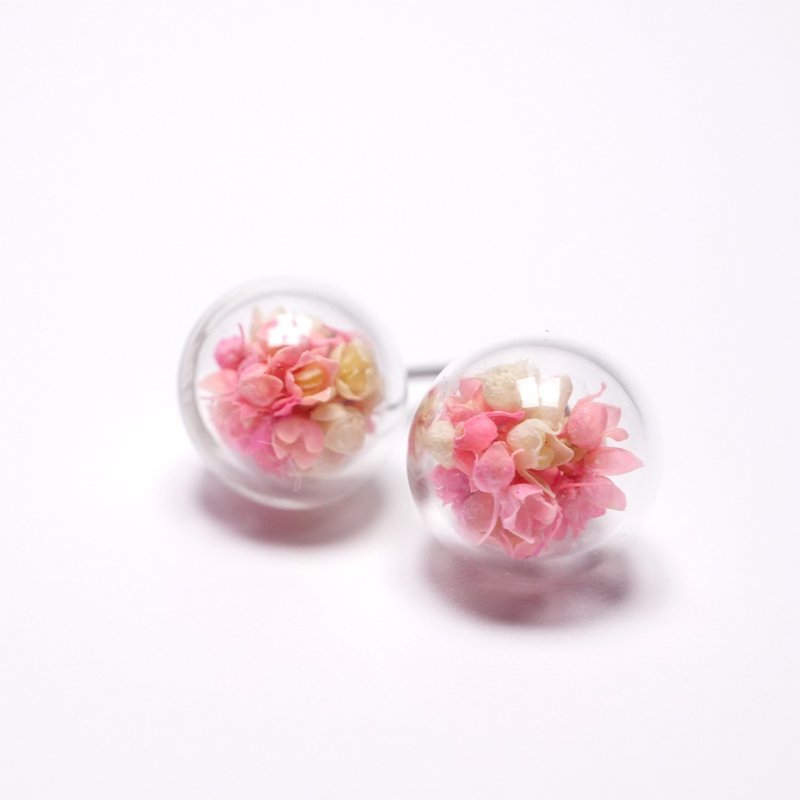 A Handmade pink hue Xia grass glass ball earrings - Earrings & Clip-ons - Plants & Flowers 