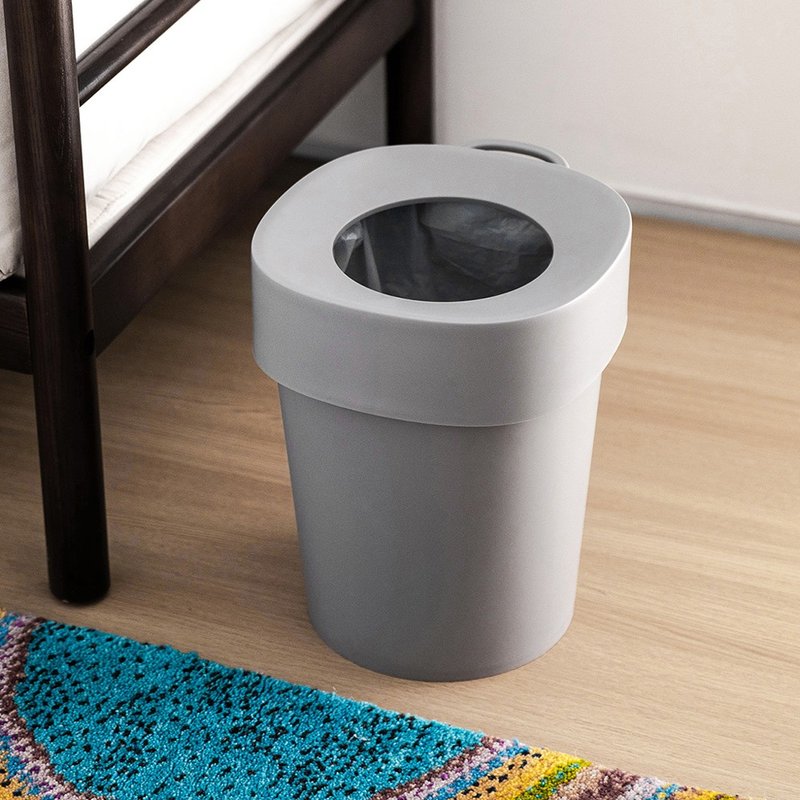 日本霜山 滑輪式簡約風垃圾桶/紙簍(附垃圾袋60張)-12L-多色可選 - 垃圾桶 - 不鏽鋼 灰色