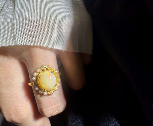 nuwu jewelry 女巫彩寶 古法鎏金 歐泊 戒指 大歐泊 蛋白石 Opal ring s925 純銀 戒子