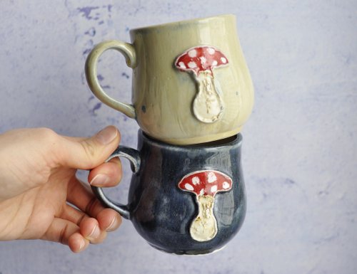 Frog & mushroom mug, handmade ceramic tea cup, toadstool fairy mug 250ml. -  Shop LekaCeramics Mugs - Pinkoi