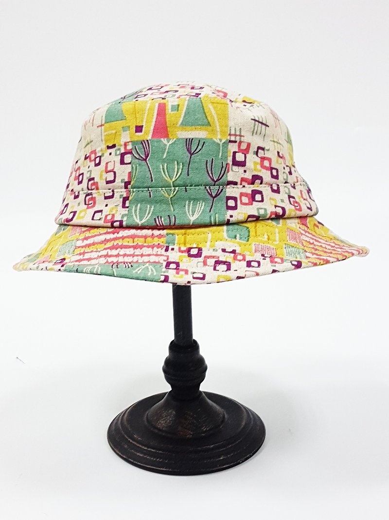 英式圓盤紳士帽 - 70's普普風(黃綠) #日本布 #限量 #古著#普普風 - 帽子 - 棉．麻 黃色