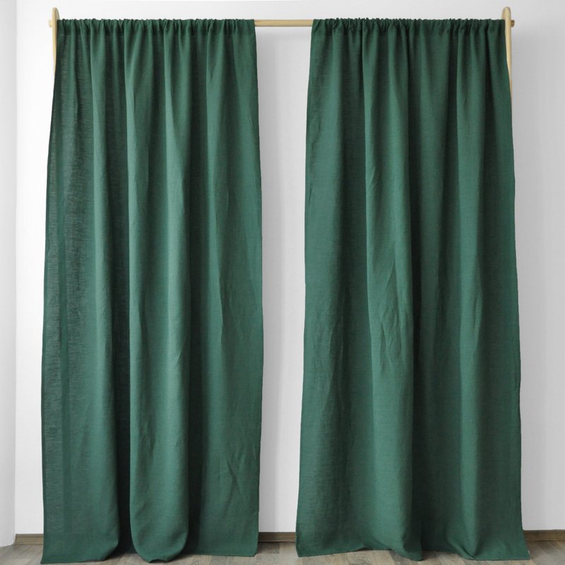 Forest green regular and blackout linen curtains / Custom curtains / 2 panels - 門簾/門牌 - 亞麻 綠色