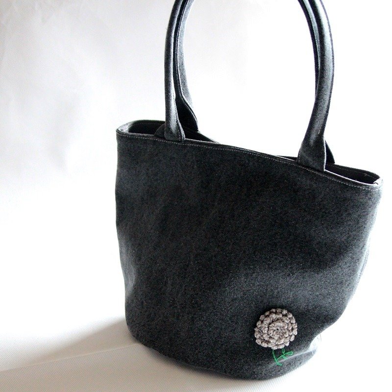 Handmade canvas bag woolen smoke cylinder walking bag/shoulder bag iron gray light wool - Handbags & Totes - Cotton & Hemp Gray
