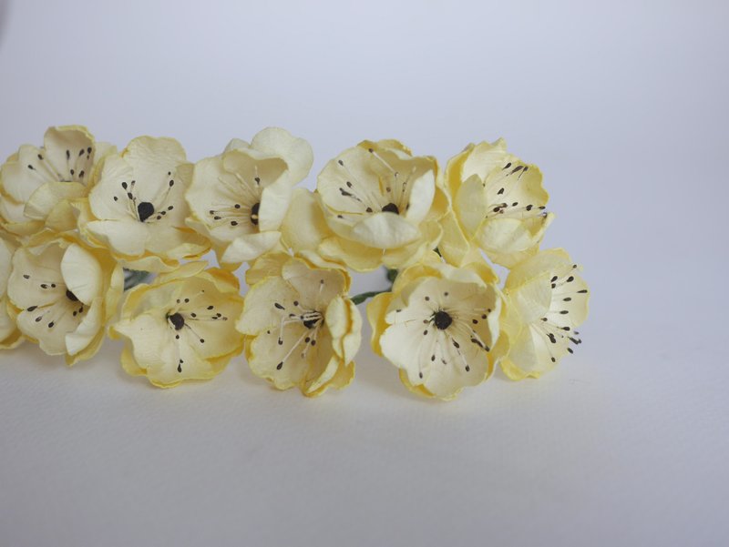 Paper Flower, DIY supplies 25 pieces peony size 3.5 cm., yellow, black pollen - 其他 - 紙 黃色