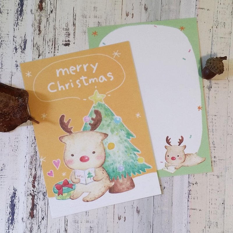 Sweet Christmas Eve Christmas Card with Small Reindeer - การ์ด/โปสการ์ด - กระดาษ สีแดง