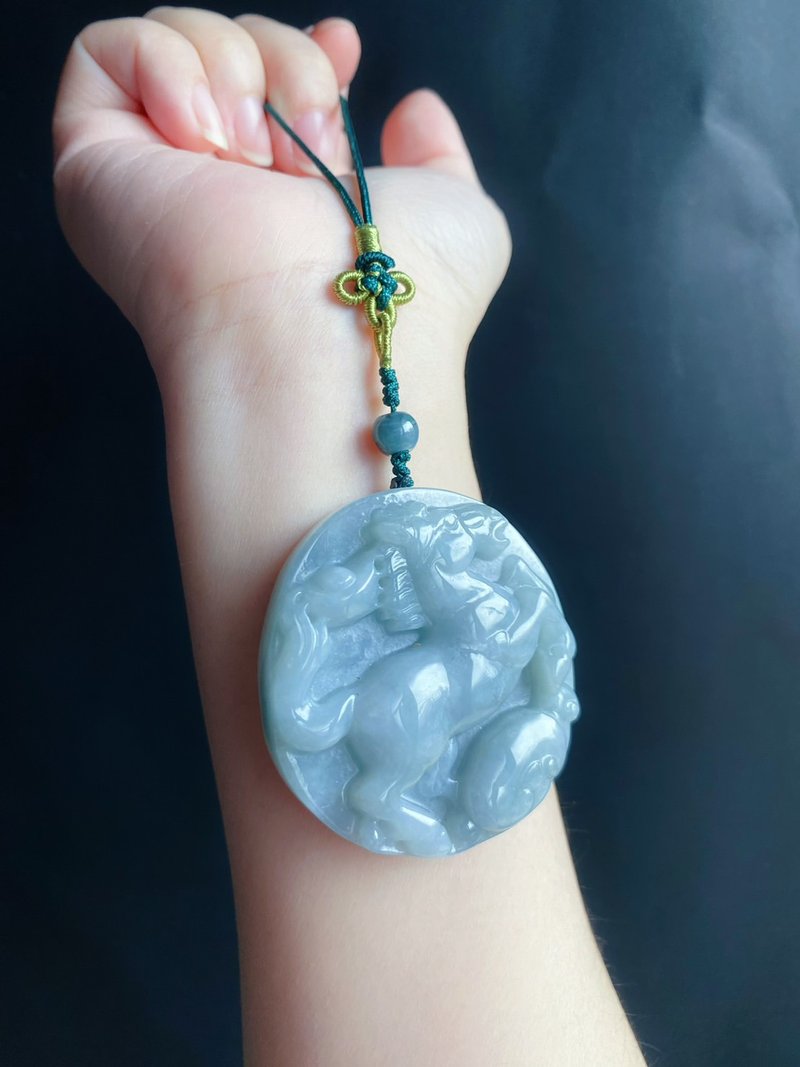 天然ビルマ翡翠馬馬成功ストラップバッグぶら下げギフト公式の幸運と成功を助ける - ストラップ・チェーン - 翡翠 グリーン