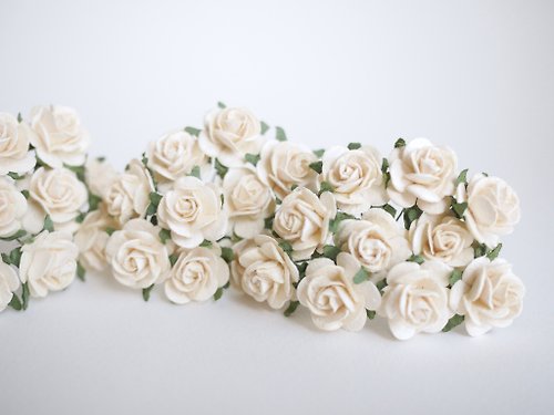 makemefrompaper Paper Flower, 50 DIY supplies pieces mulberry rose size 2.0 cm., ivory color.