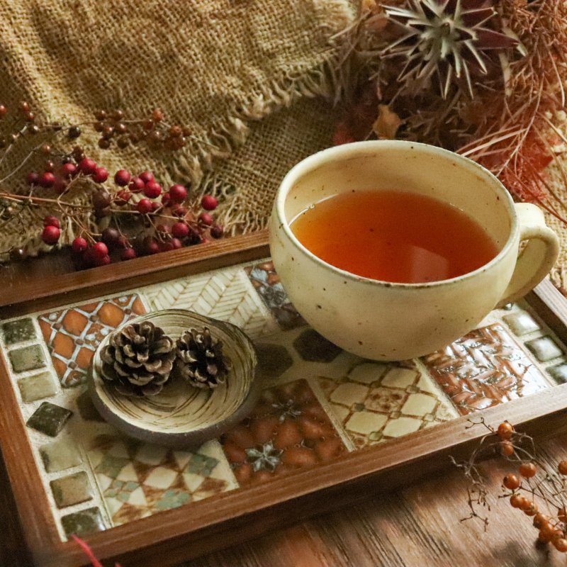 笠花紋瓷磚托盤 - 托盤/砧板 - 瓷 咖啡色